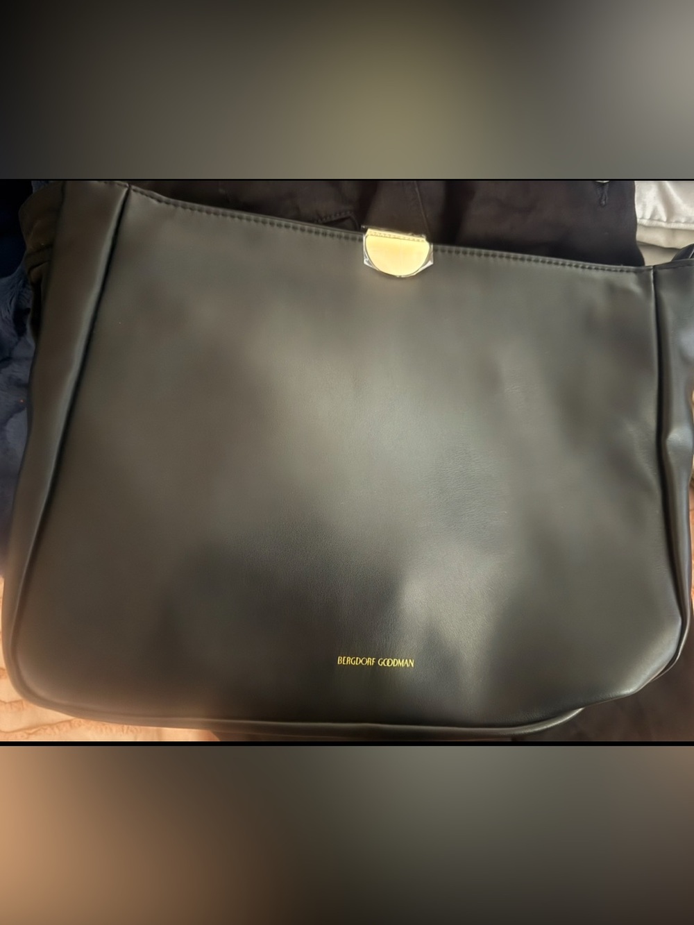 Bergdorf Goodman Black Leather Clutch with Gold Accent